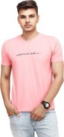 Yuvi Solid Men's V-neck Pink T-Shirt