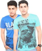 Zwizdot Printed Men's V-neck Blue, Light Blue T-Shirt(Pack of 2)