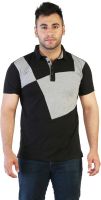 Acomharc Self Design Men's Polo Neck Black T-Shirt Acomharc Self Design Men's Polo Neck Black T-Shirt