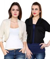 At499 Combo of Beige and Black Polyester Blend Shrug