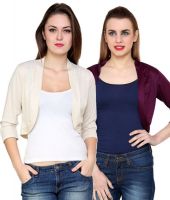 At499 Combo of Beige and Purple Polyester Blend Shrug