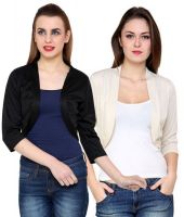 At499 Combo of Black and Beige Polyester Blend Shrug