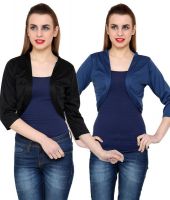 At499 Combo of Black and Blue Polyester Blend Shrug