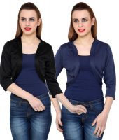 At499 Combo of Black and Blue Polyester Blend Shrug