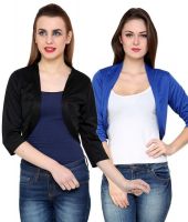 At499 Combo of Black and Blue Polyester Blend Shrug