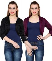 At499 Combo of Black and Purple Polyester Blend Shrug