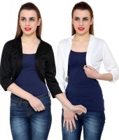 At499 Combo of Black and White Polyester Blend Shrug