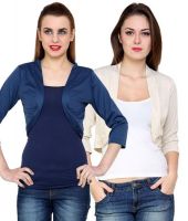 At499 Combo of Blue and Beige Polyester Blend Shrug