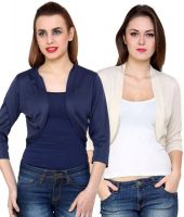 At499 Combo of Blue and Beige Polyester Blend Shrug
