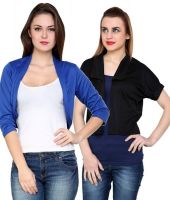 At499 Combo of Blue and Black Polyester Blend Shrug