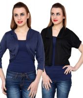 At499 Combo of Blue and Black Polyester Blend Shrug