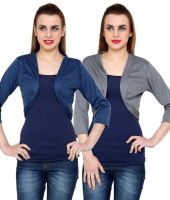 At499 Combo of Blue and Gray Polyester Blend Shrug