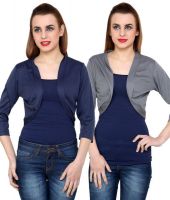 At499 Combo of Blue and Gray Polyester Blend Shrug
