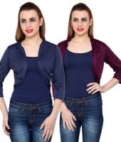 At499 Combo of Blue and Purple Polyester Blend Shrug