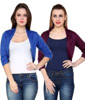 At499 Combo of Blue and Purple Polyester Blend Shrug