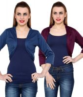 At499 Combo of Blue and Purple Polyester Blend Shrug