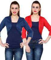 At499 Combo of Blue and Red Polyester Blend Shrug