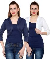 At499 Combo of Blue and White Polyester Blend Shrug