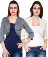 At499 Combo of Gray and Beige Polyester Blend Shrug