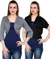 At499 Combo of Gray and Black Polyester Blend Shrug