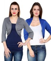 At499 Combo of Gray and Blue Polyester Blend Shrug