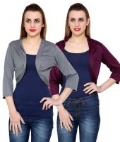 At499 Combo of Gray and Purple Polyester Blend Shrug