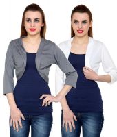 At499 Combo of Gray and White Polyester Blend Shrug