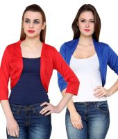 At499 Combo of Red and Blue Polyester Blend Shrug