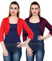 At499 Combo of Red and Purple Polyester Blend Shrug