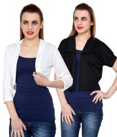 At499 Combo of White and Black Polyester Blend Shrug