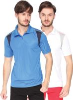 Campus Sutra Solid Men's Polo Neck Blue, White T-Shirt(Pack of 2)