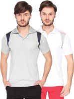 Campus Sutra Solid Men's Polo Neck Grey, White T-Shirt(Pack of 2)