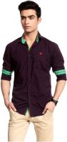 Cotton Crus Men's Solid Casual Maroon Shirt