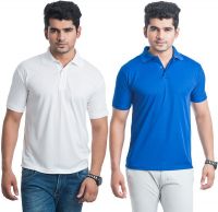 Eprilla Solid Men's Polo Neck White, Blue T-Shirt(Pack of 2)