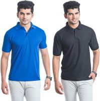 Eprilla Solid Men's Polo Neck Black, Blue T-Shirt(Pack of 2)