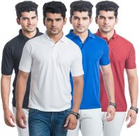 Eprilla Solid Men's Polo Neck Black, White, Maroon, Blue T-Shirt(Pack of 4)