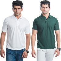 Eprilla Solid Men's Polo Neck White, Dark Green T-Shirt(Pack of 2)