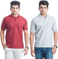 Eprilla Solid Men's Polo Neck Maroon, Grey T-Shirt(Pack of 2)