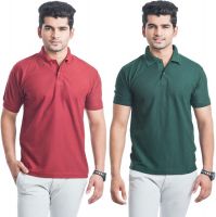 Eprilla Solid Men's Polo Neck Maroon, Dark Green T-Shirt(Pack of 2)