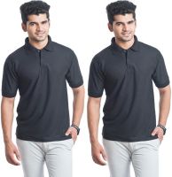 Eprilla Solid Men's Polo Neck Black, Black T-Shirt(Pack of 2)