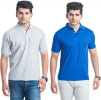 Eprilla Solid Men's Polo Neck Blue, Grey T-Shirt(Pack of 2)