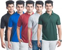 Eprilla Solid Men's Polo Neck Multicolor T-Shirt(Pack of 5)