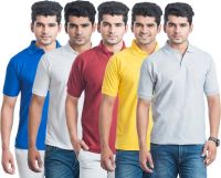 Eprilla Solid Men's Polo Neck Multicolor T-Shirt(Pack of 5)