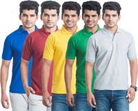 Eprilla Solid Men's Polo Neck Multicolor T-Shirt(Pack of 5)