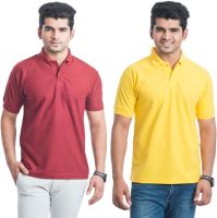 Eprilla Solid Men's Polo Neck Maroon, Yellow T-Shirt(Pack of 2)