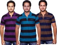 Fanatic Striped Men's Polo Neck Multicolor T-Shirt(Pack of 3)