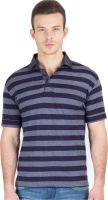 Hypernation Striped Men's Polo Neck Blue, Grey T-Shirt