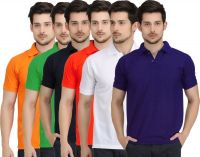 Krazy Katz Solid Men's Polo Neck Multicolor T-Shirt(Pack of 6)