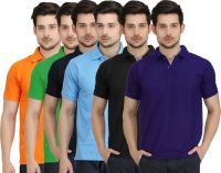 Krazy Katz Solid Men's Polo Neck Multicolor T-Shirt(Pack of 6)