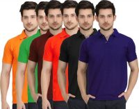 Krazy Katz Solid Men's Polo Neck Multicolor T-Shirt(Pack of 6)